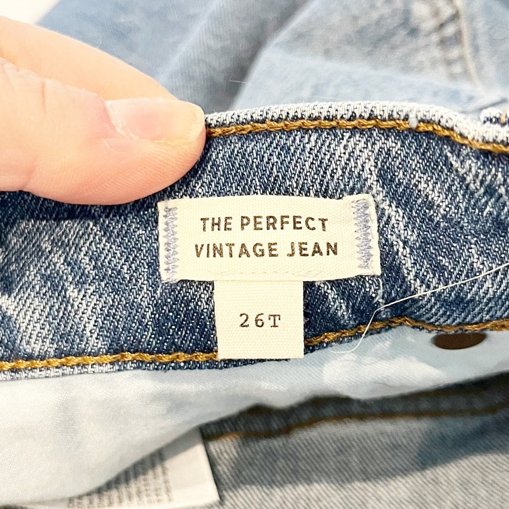 Madewell High Rise Perfect Vintage Straight Raw Hem Jeans Blue 26 Tall