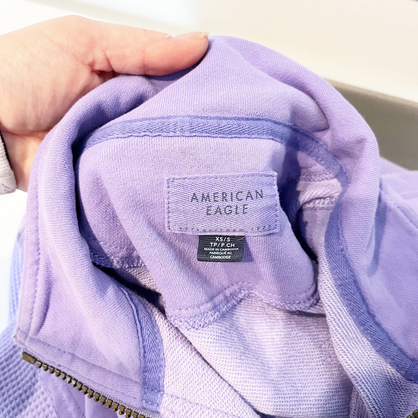 American Eagle Oversized 1/2 Zip Waffle Pullover Sweatshirt Purple XS