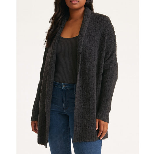 Sleeping on Snow Long Sleeve Open Knit Duster Cardigan Sweater Black Large