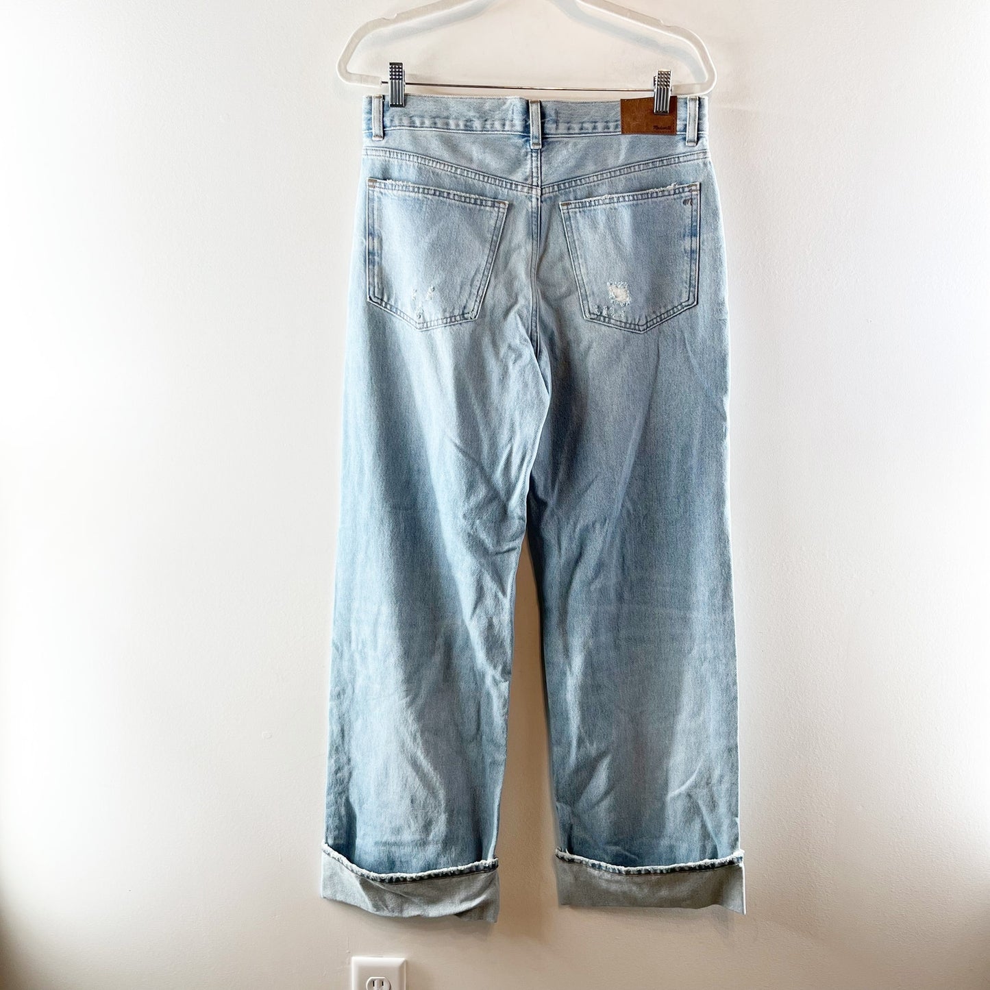 Madewell Low Slung Baggy Distressed Cuffed Wide Leg Jeans Hallstead Wash Blue 27
