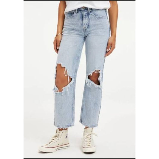 Good American Good Heritage Mid Rise Straight Leg Distressed Jeans Blue 00