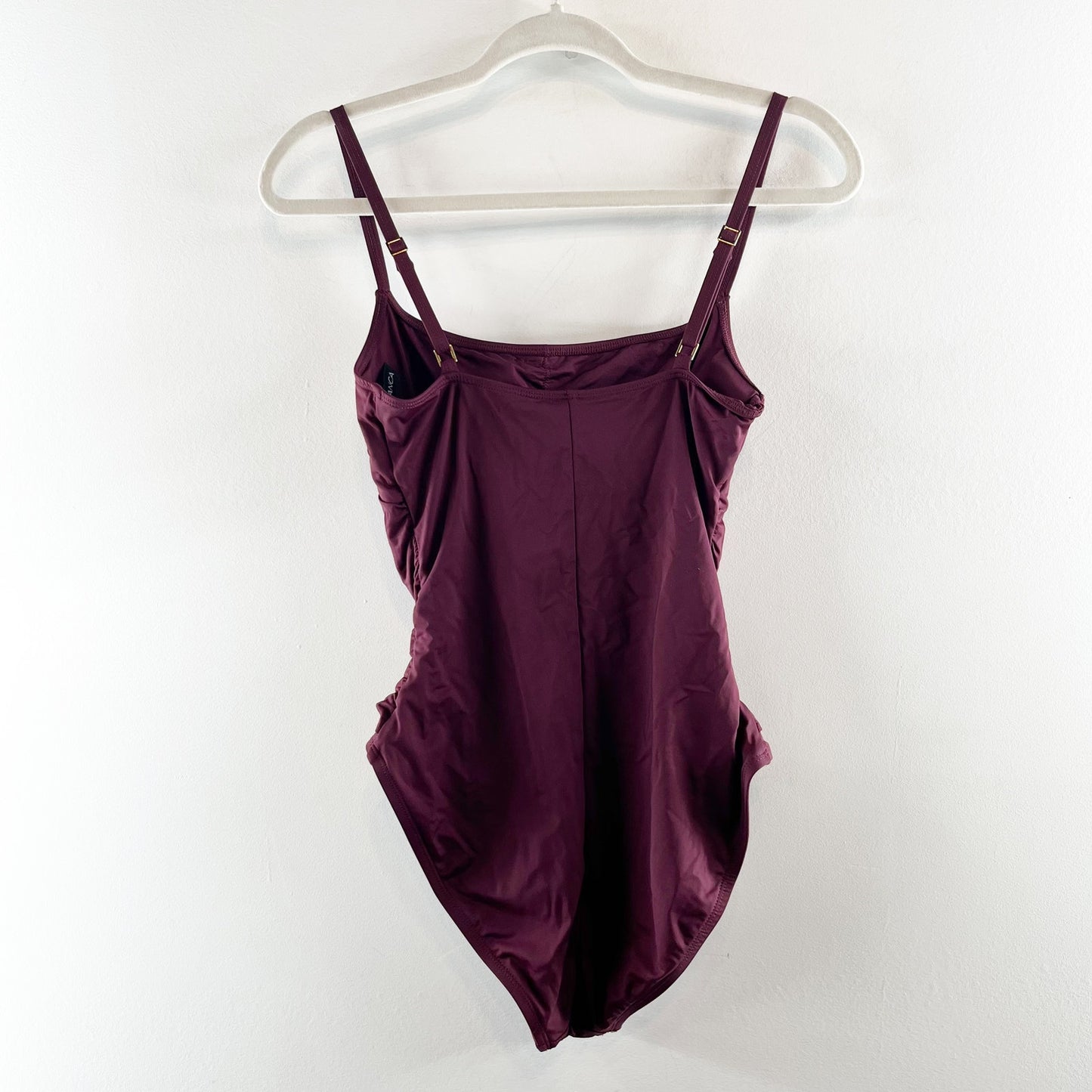 LA Blanca Island Goddess Ruched One Piece Swimsuit Merlot Maroon 10