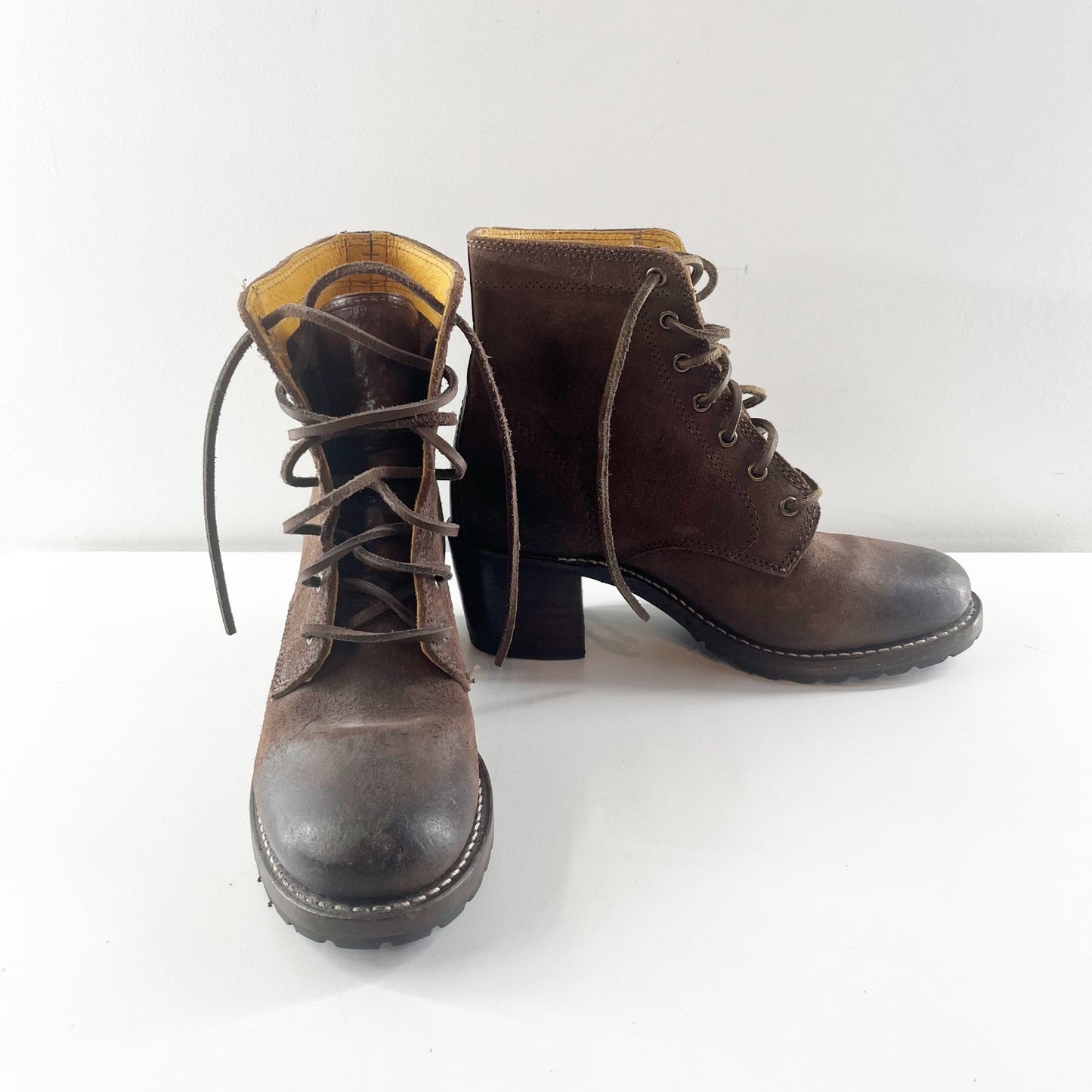 Frye Sabrina 6G Lace Up Leather Combat Boots Dark Brown 7.5