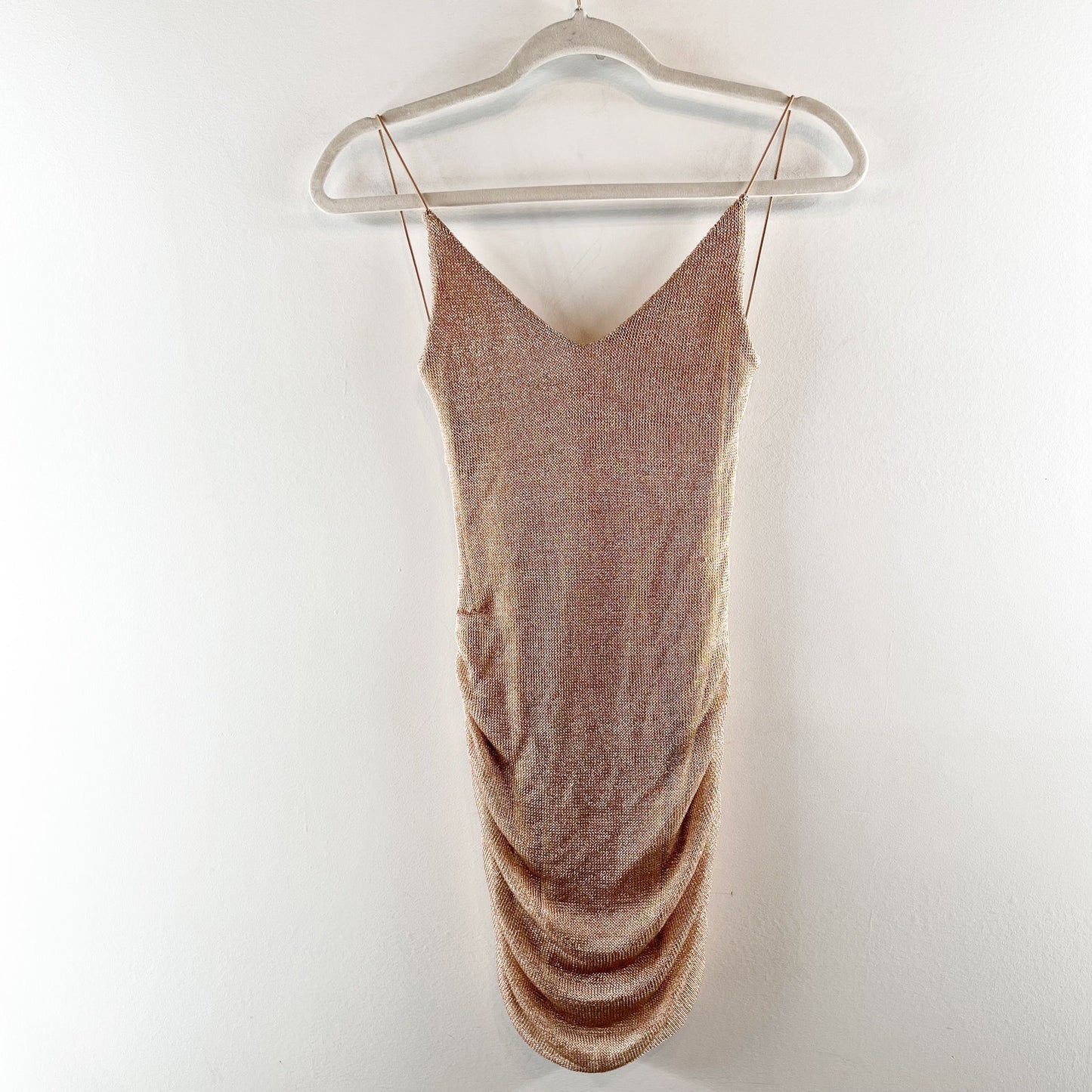 Hello Molly Slinky Low Back Shimmer Metallic Bodycon Mini Dress Gold 2