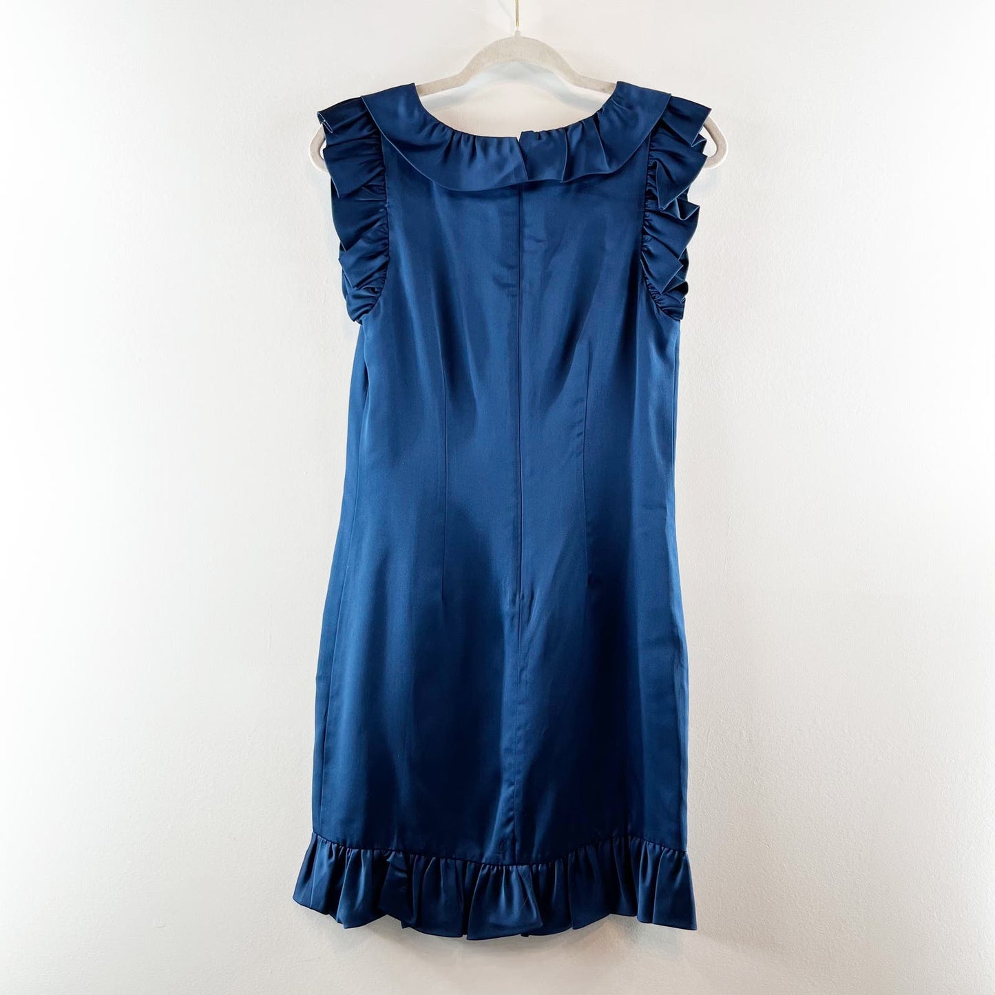 Mise En Scene by Ruffian x Anthropologie Ruffle Trim Silk Shift Mini Dress Blue