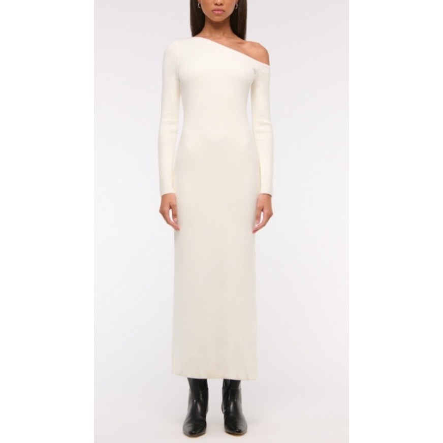 Abercrombie One Shoulder Asymmetrical Long Sleeve Maxi Sweater Dress Cream Med
