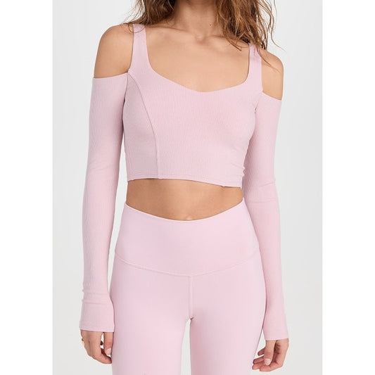 Alo Yoga Ribbed Cropped Butterfly Long Sleeve Tee Ballet Pink Small