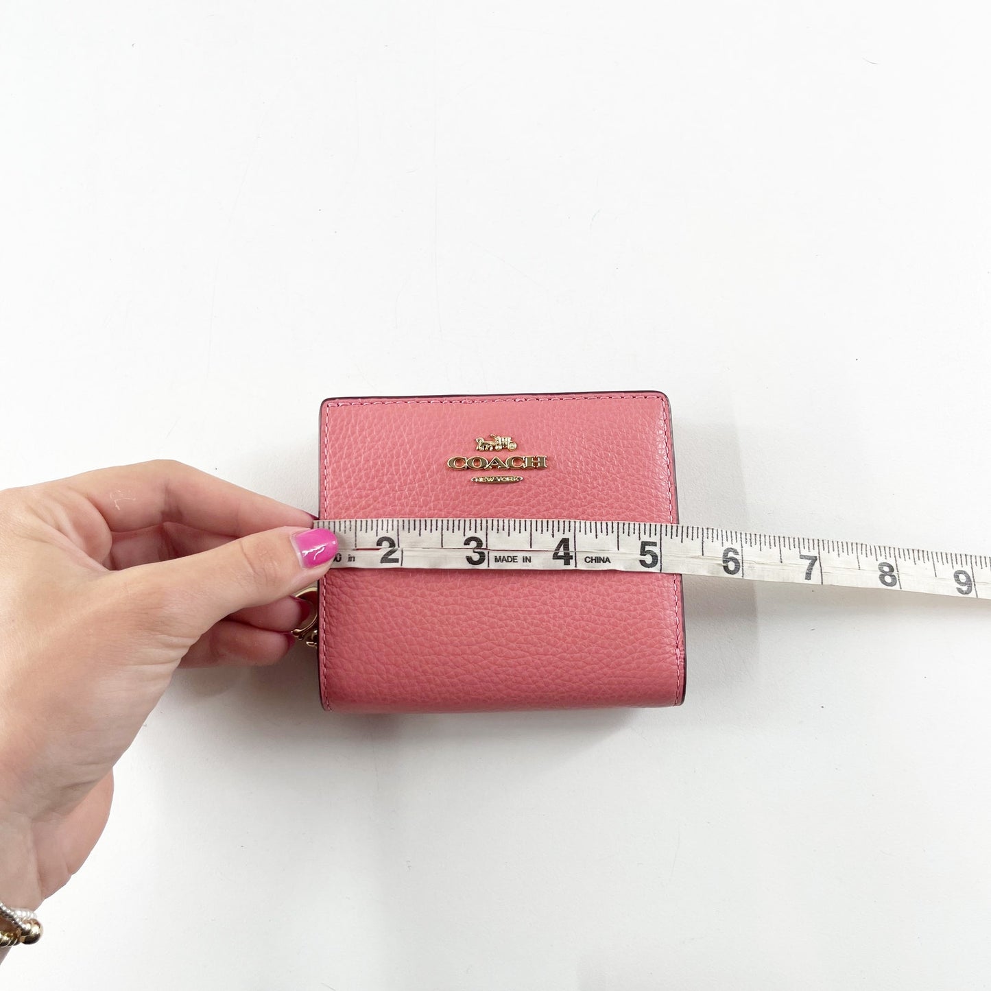 Coach Pebbled Leather Small Corner Zip Bi-Fold Wallet Pink