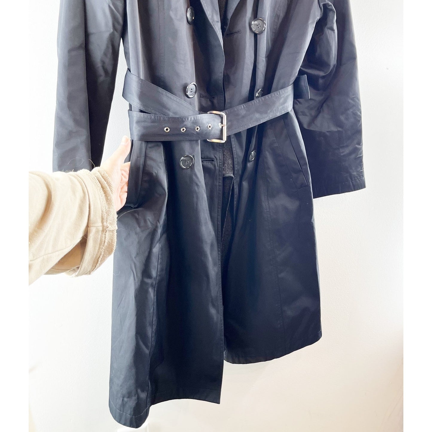 Michael Kors Long Sleeve Double Breasted Belted Trench Coat Black Small