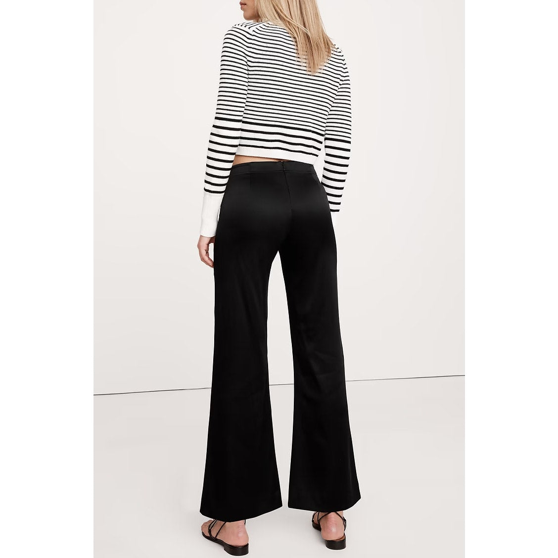 Banana Republic Mid-Rise Kick-Flare Satin Ankle Trouser Pants Black Petite 2