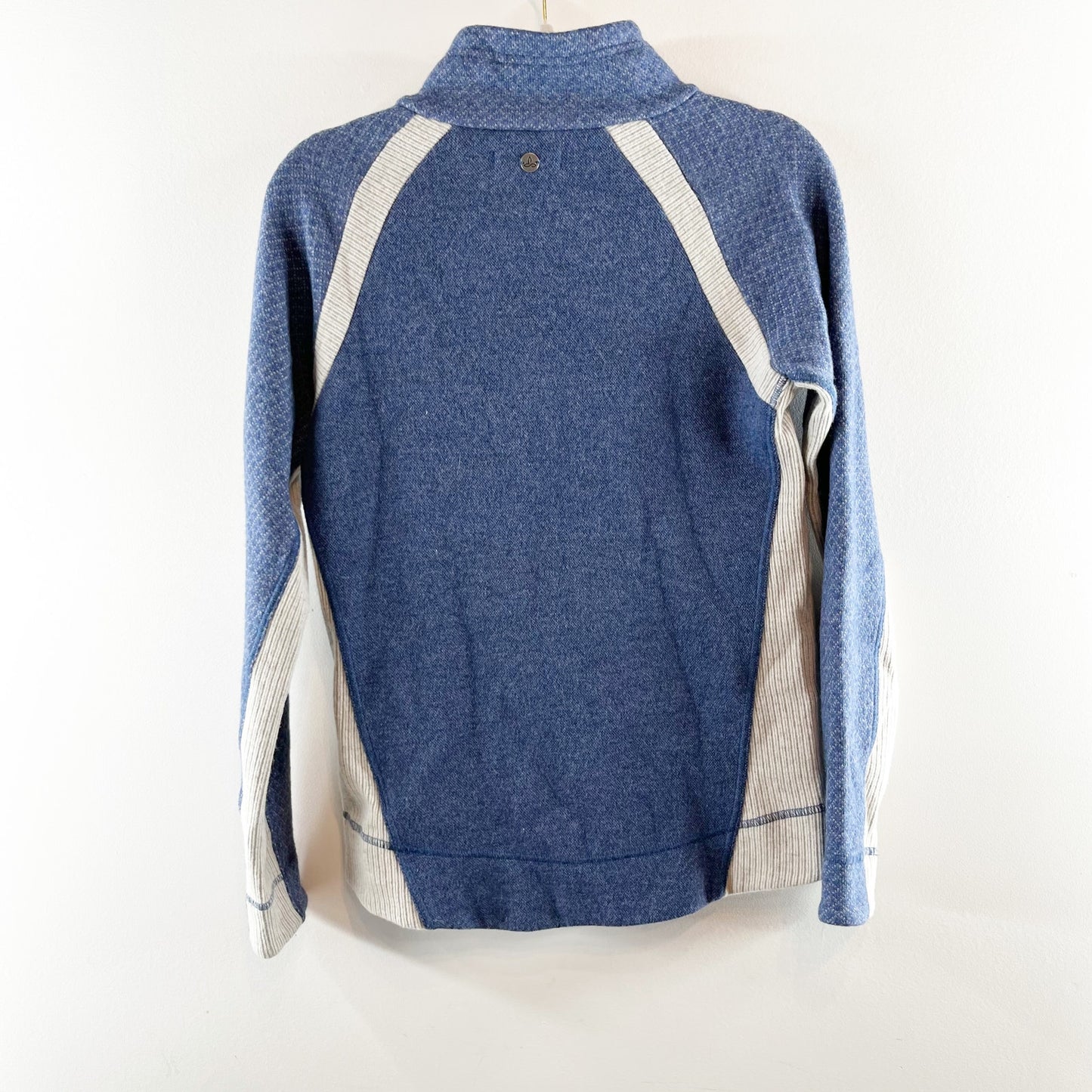 Prana Brandie Colorblock Long Sleeve Mock Neck Pullover Sweater Blue/White Small