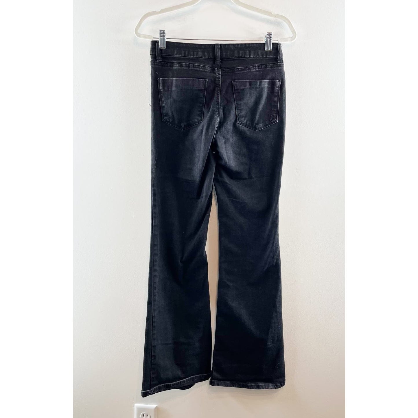 Indigo Rain Button Fly High Rise Stretch Denim Flare Jeans Black 27