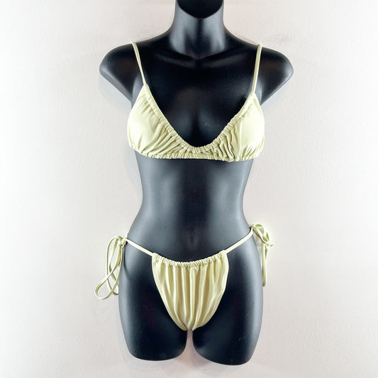 Shein Ruched Side Tie String Bikini Two Piece Set Swimsuit Yellow Medium