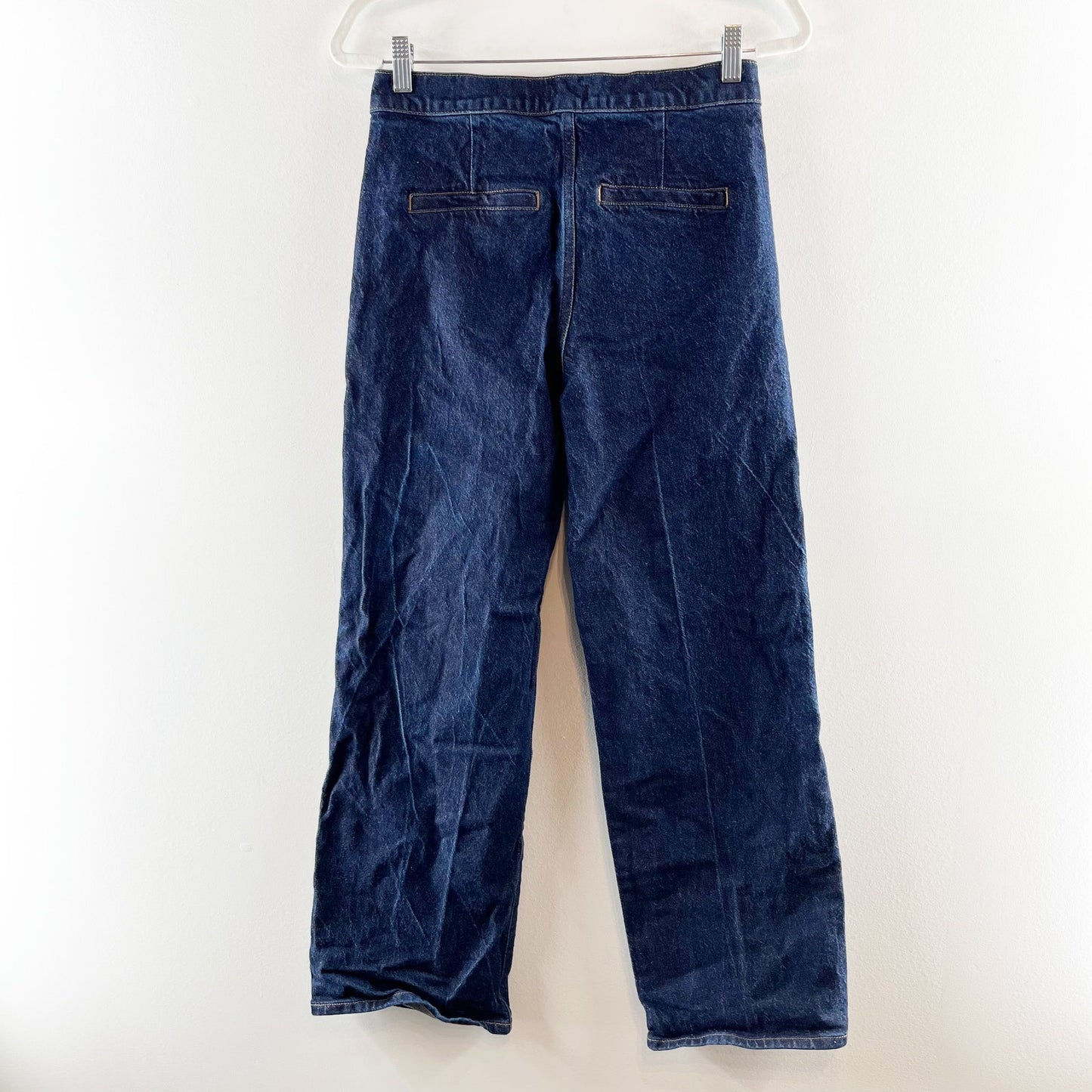Express High Rise Wide Leg Exposed Double Zipper Dark Wash Jeans 4 Petite