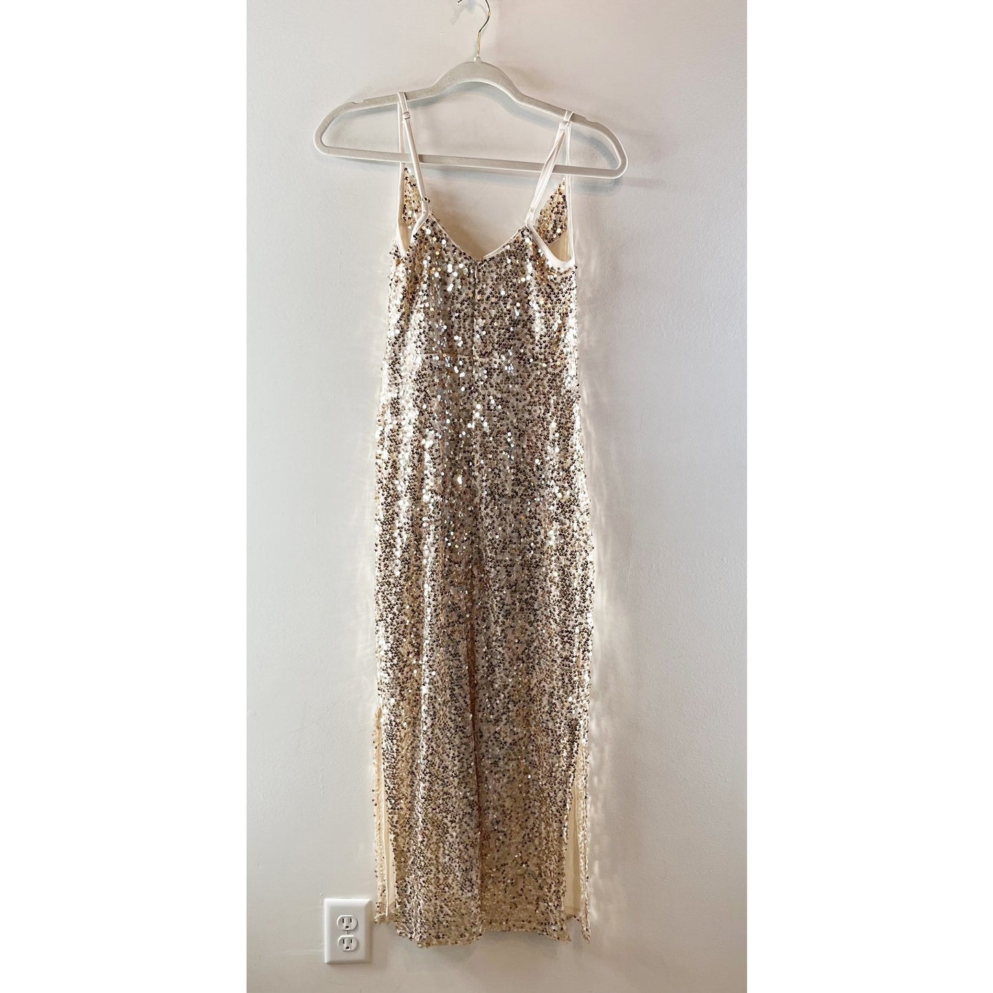Taylor Embellished Sequin Sleeveless Cowl Neck Maxi Dress Champagne Gold 2