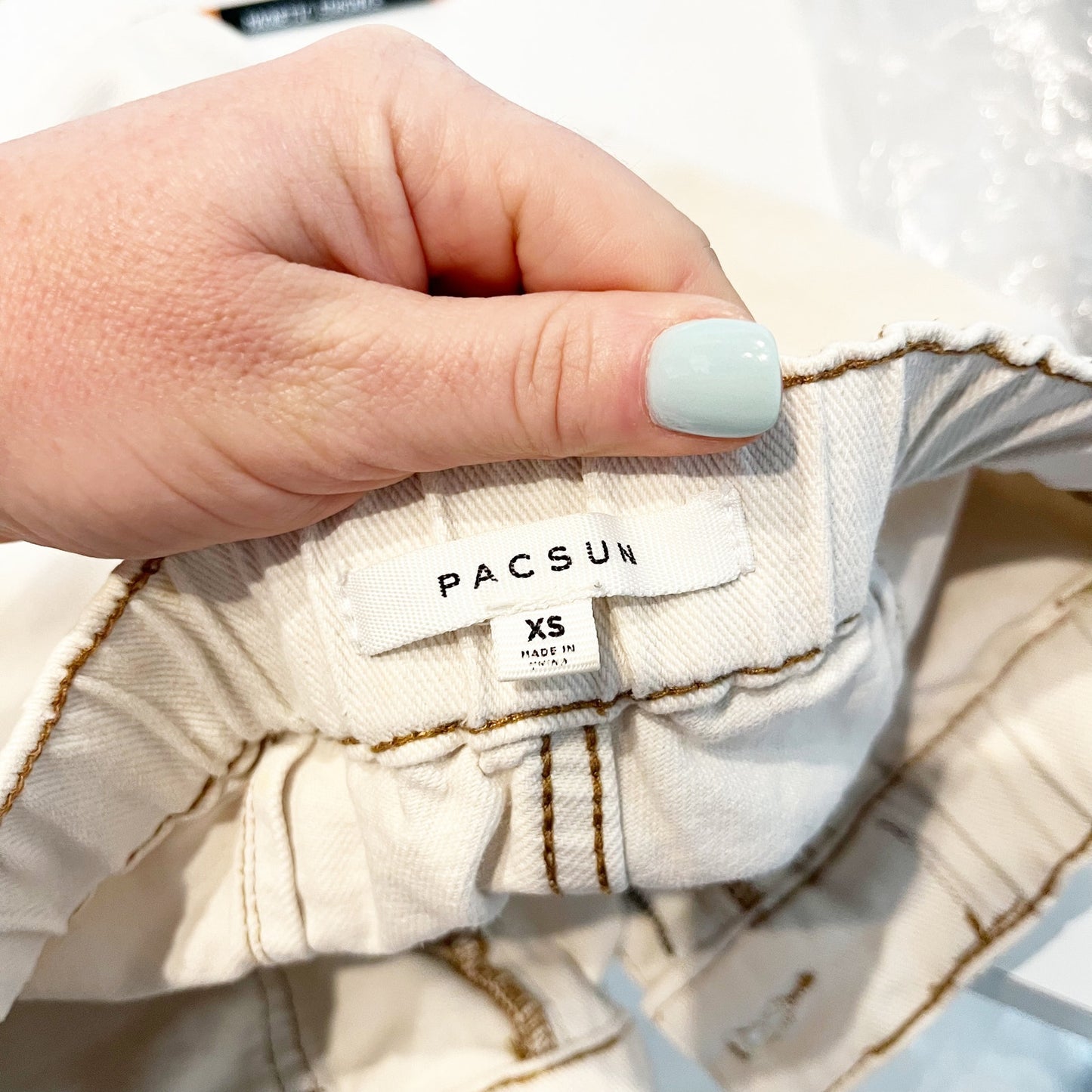 PacSun High Waisted Denim Carpenter Shorts with Contrast Stitching Bone XS