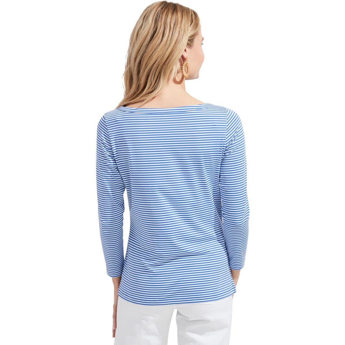 Vineyard Vines Cotton Striped Long Sleeve Boat Neck Blouse Top Blue White XL