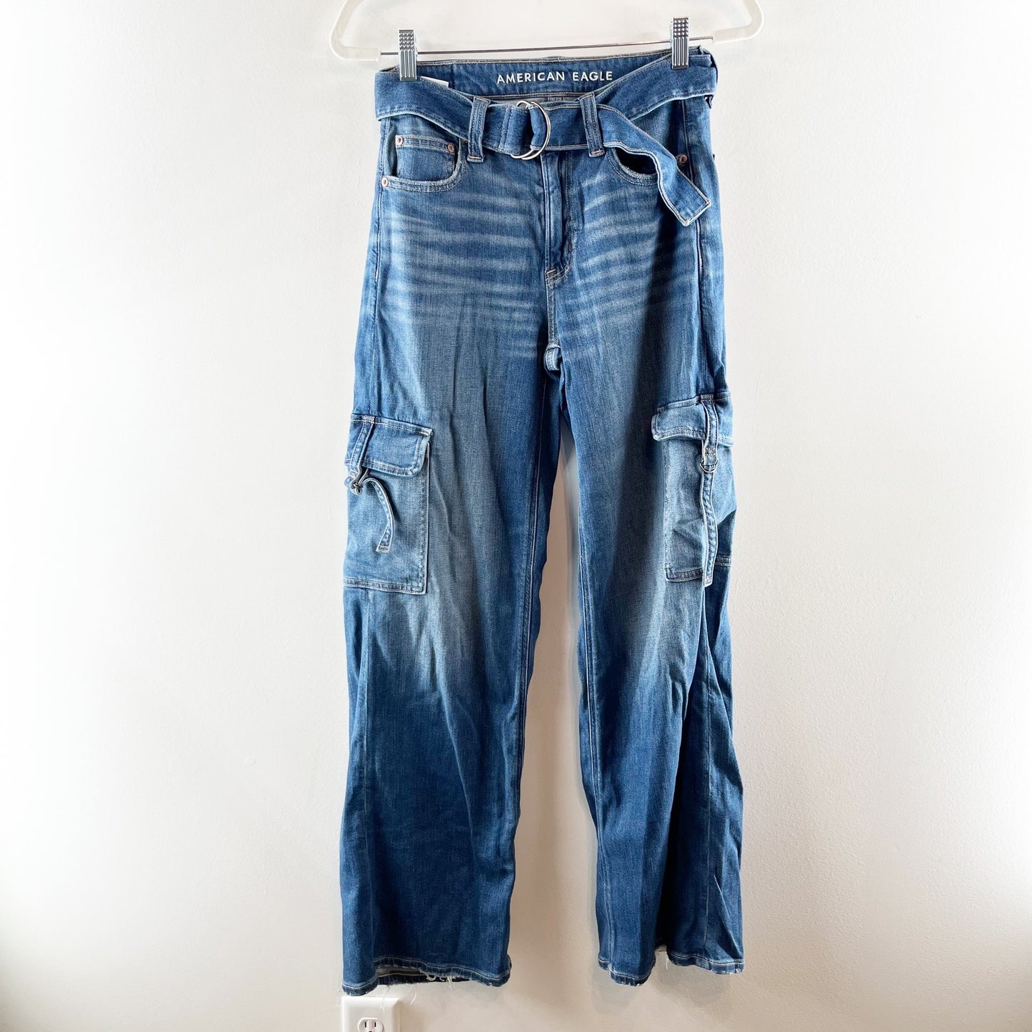 American Eagle Outfitters Super High Rise Baggy Wide Leg Cargo Jeans Blue 0