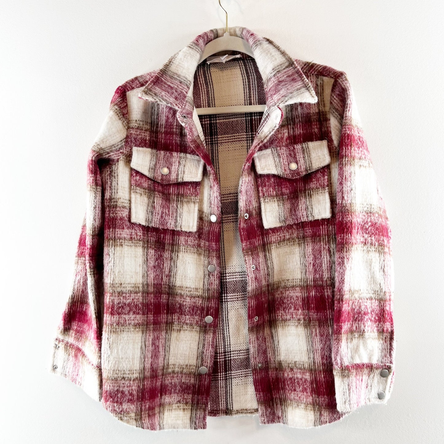 BB Dakota Work Hard Play Hard Plaid Flannel Shirt Jacket Shacket Red XS