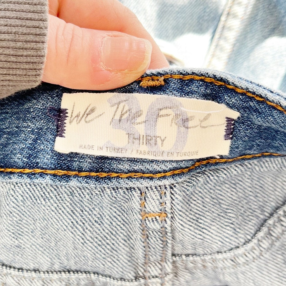 Free People We The Free Jesse Carpenter High Rise Button Fly Shorts Blue 30