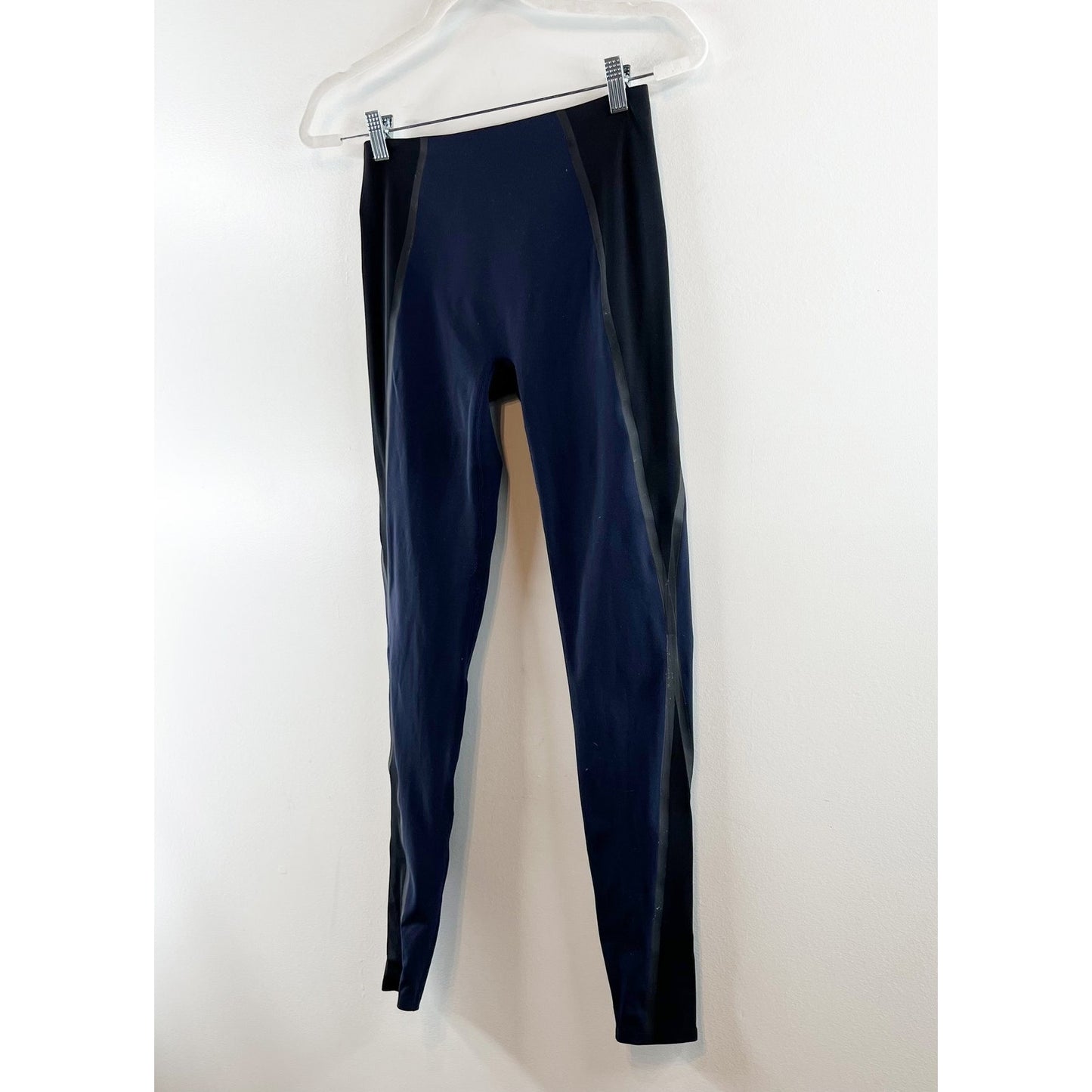 Spanx Exposed Mesh Contouring Colorblock Seamless Leggings Navy Blue Black Small