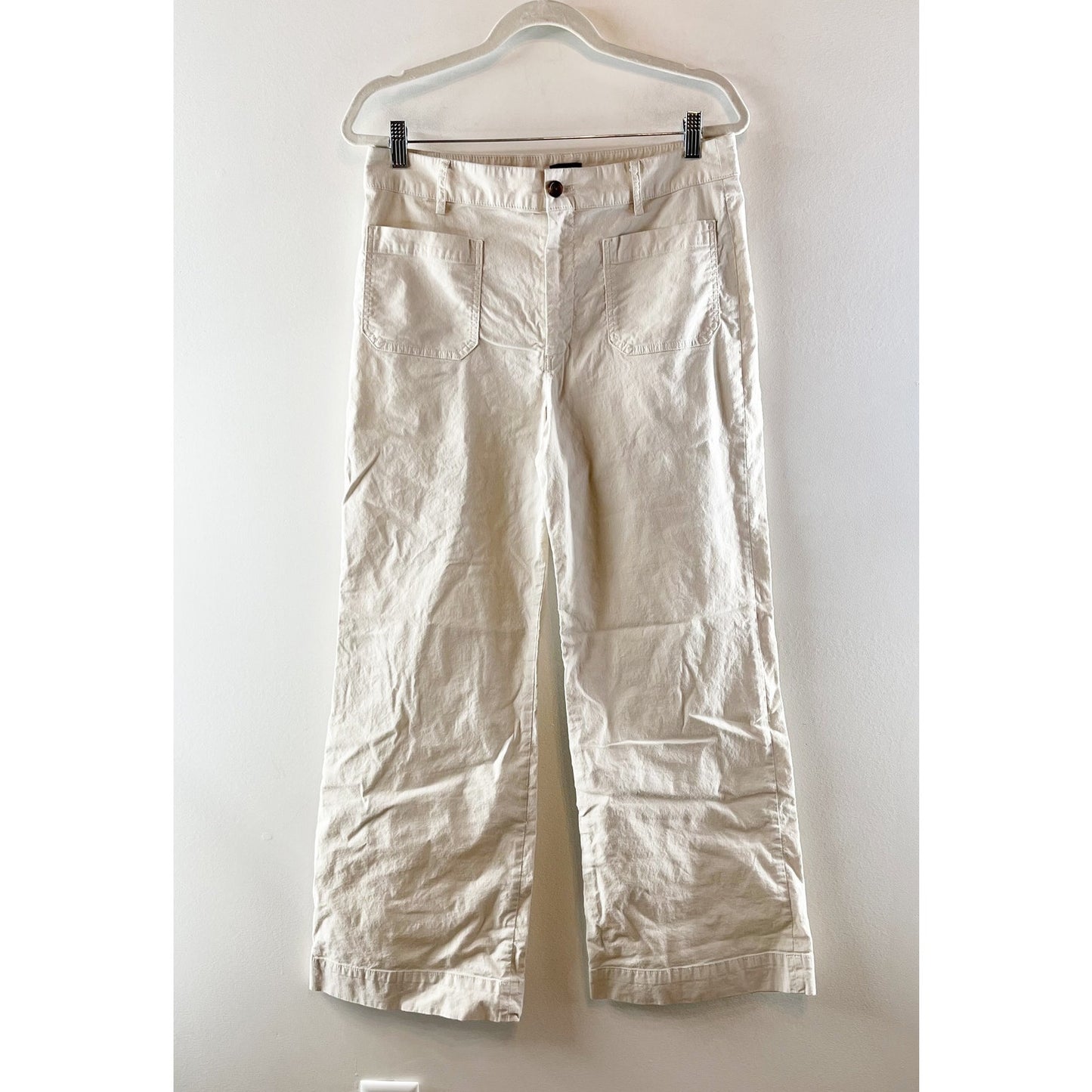 J. Crew Lizzie Wide Leg High Rise Linen Blend Chino Pants Trousers Cream 30