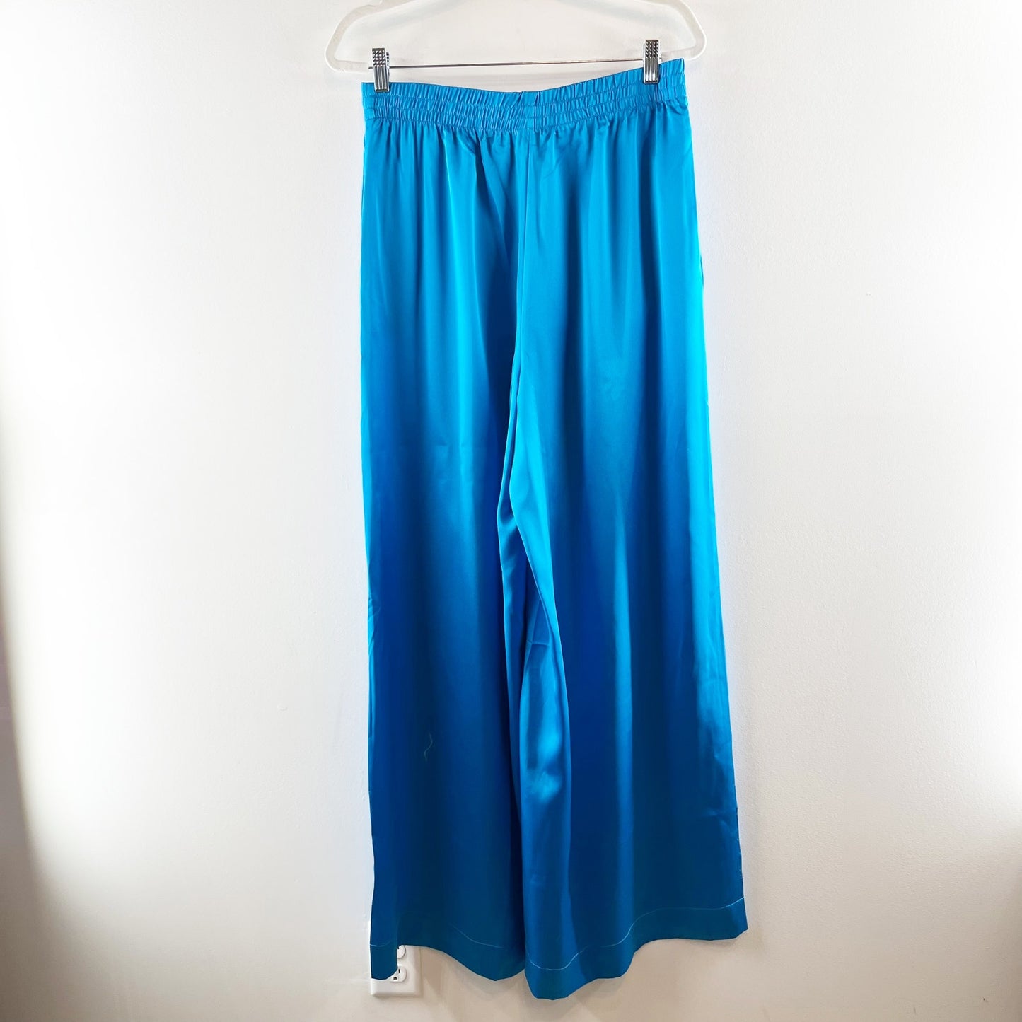 Show Me Your Mumu High Rise Wide Leg Satin Irwin Pants Blue Large