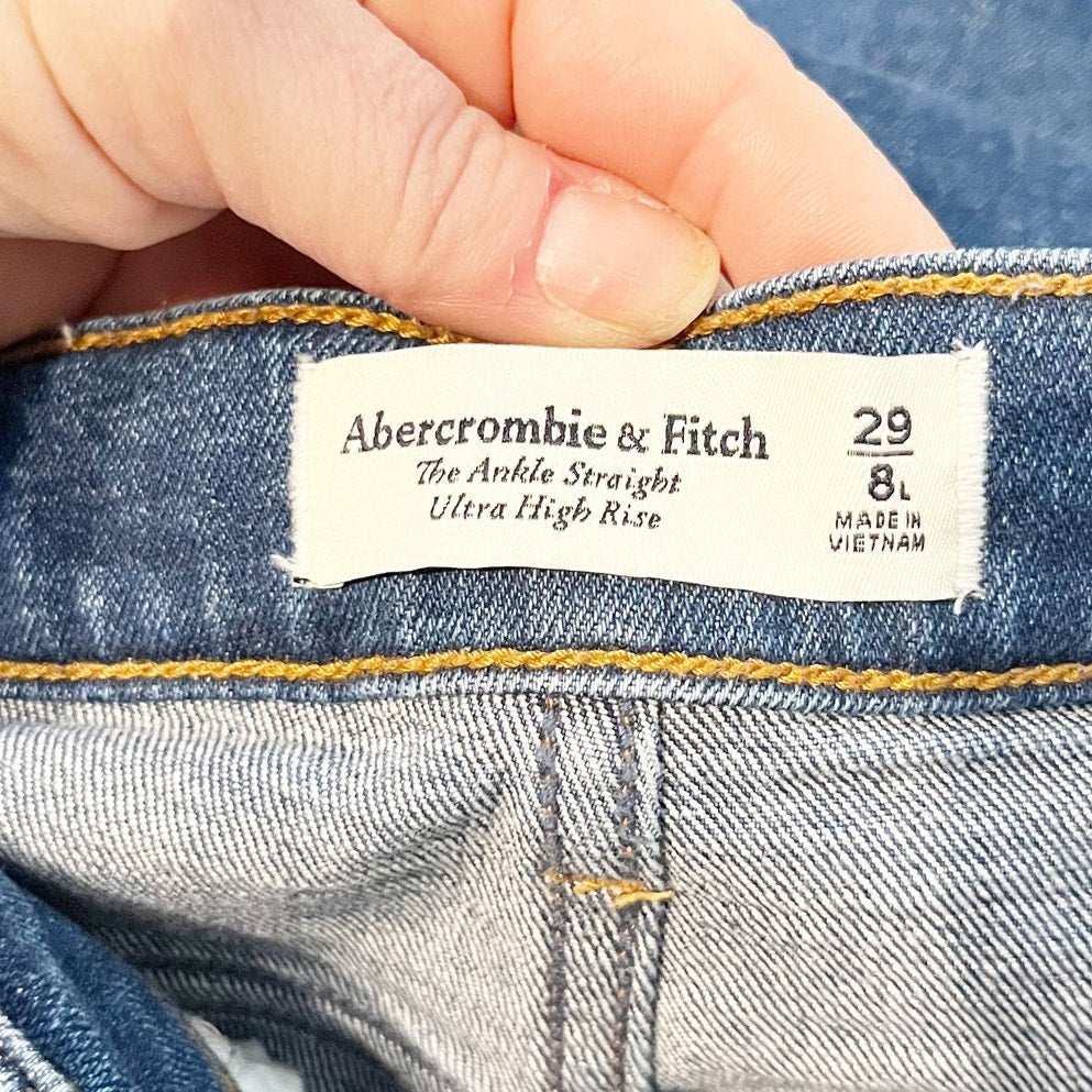 Abercrombie The Straight Ankle Ultra High Rise Jeans Blue 8 Long