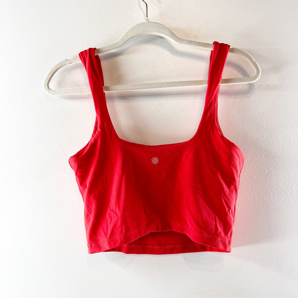 Athleta Square Neck Cropped Built in Bra Tank Top Red Medium