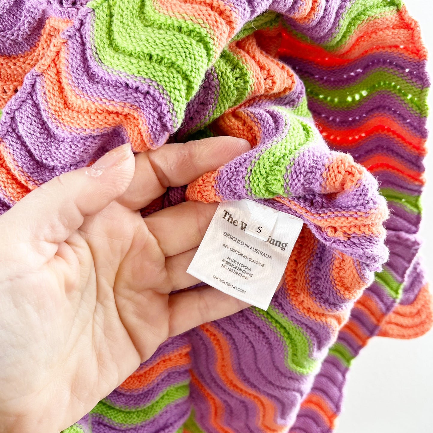 The Wolf Gang Lucid Striped Long Sleeve Mini Knit Dress Pink Green Small