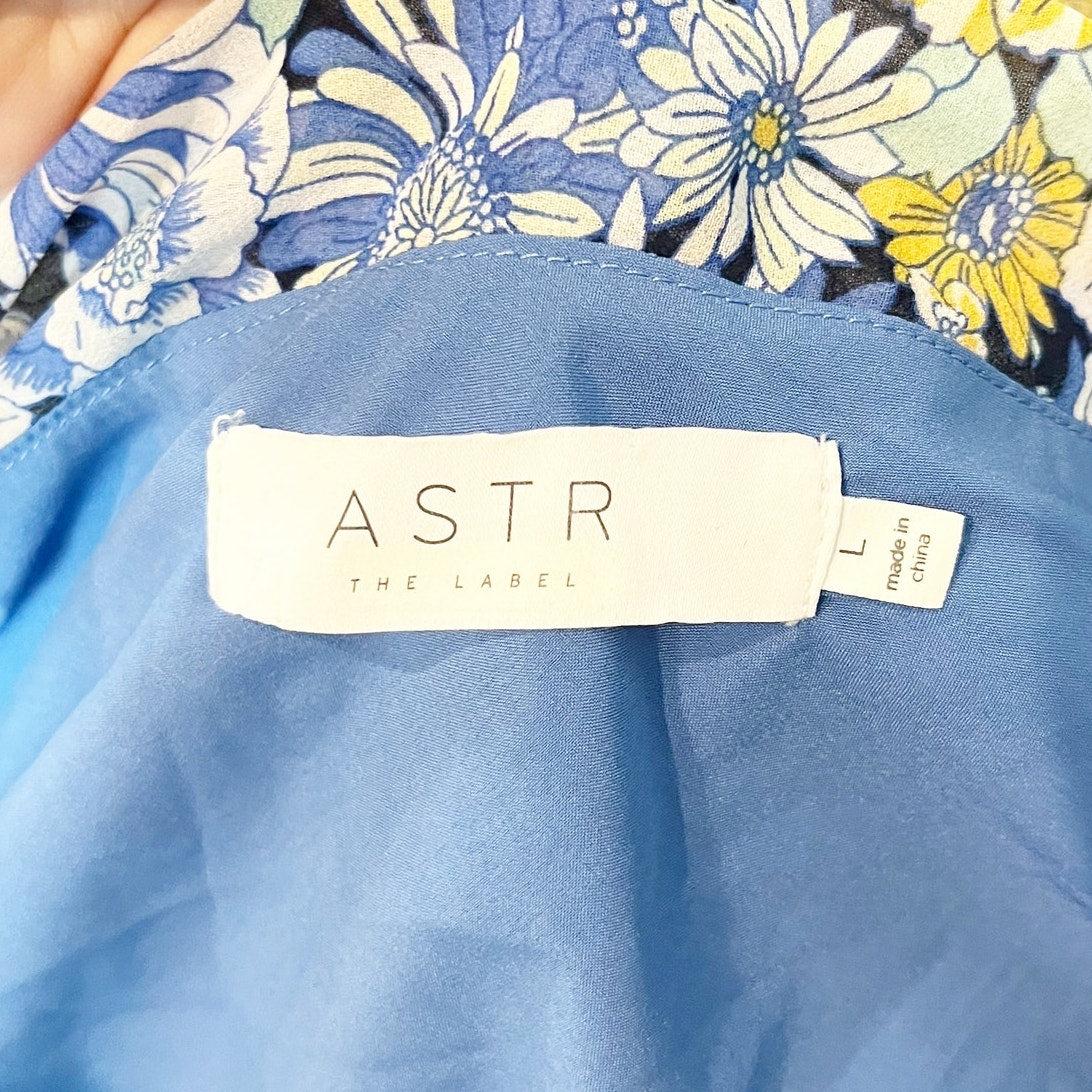 ASTR The Label One Shoulder Santorini Floral Midi Dress Blue Large