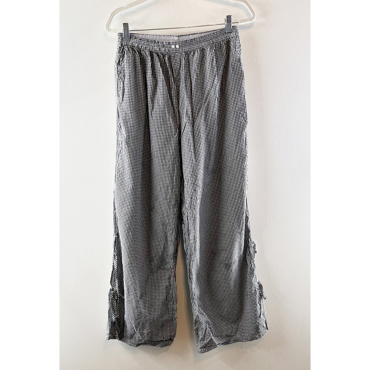 Aerie Gingham Print Tie Hem Boxer Style Wide Leg Pants Black White Medium