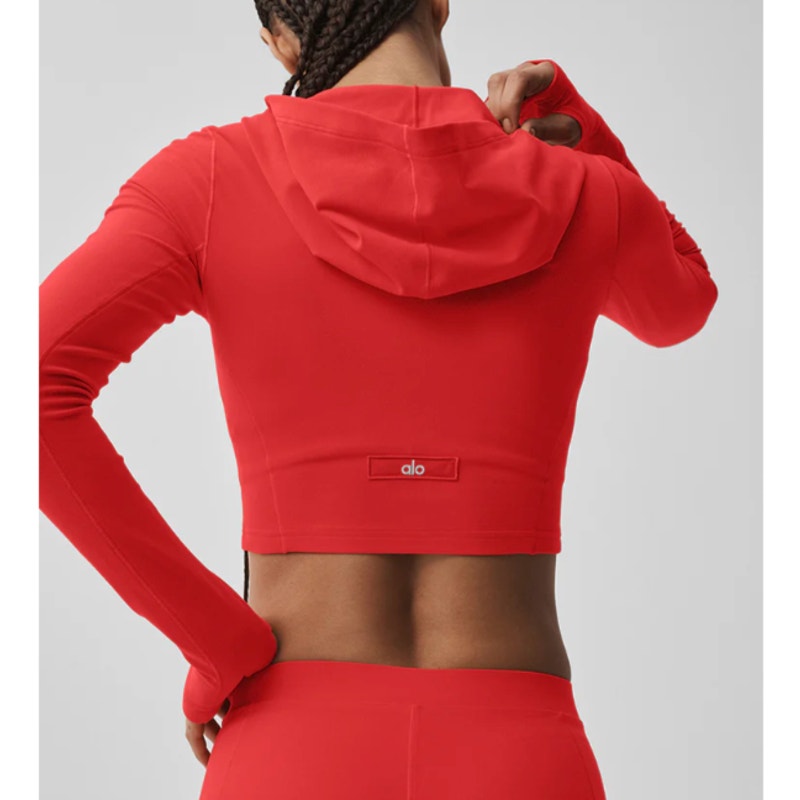 Alo Alosoft Sincere Fitted Full Zip Cropped Hoodie Jacket Bright Red Small