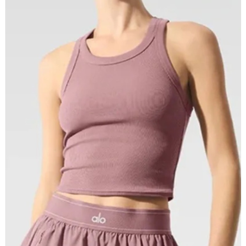 Alo Yoga Goddess Ribbed Go-To Tank Top Smoky Quartz Purple Small
