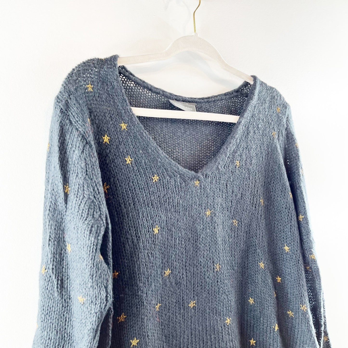 Wooden Ships Falling Star Long Sleeve Hi-Low Hem Knit Pullover Sweater Navy XS