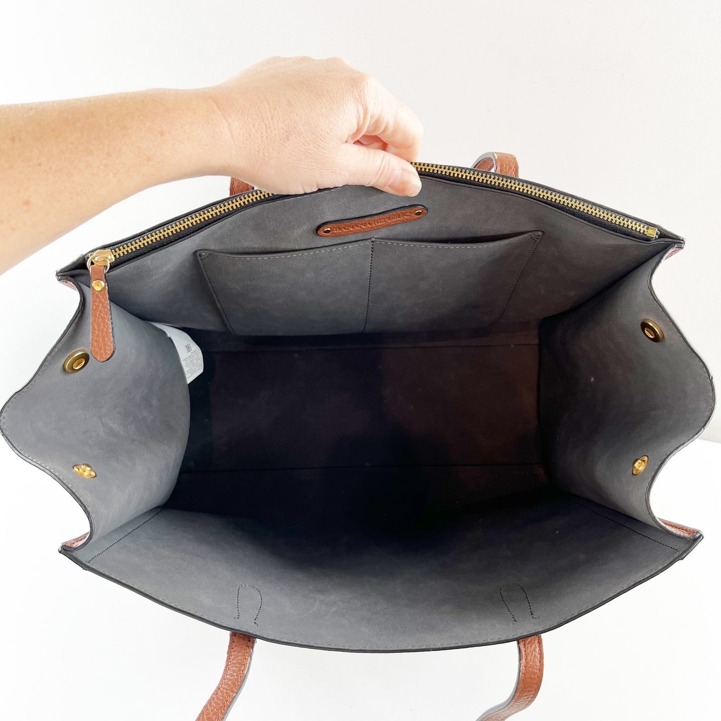 Banana Republic Large Leather Rectangle Structured Tote Bag Brown