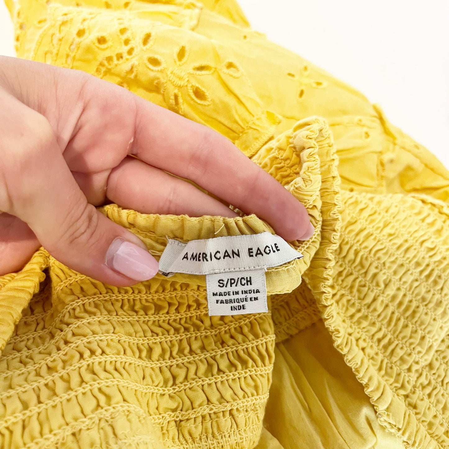 American Eagle Outfitters High Rise Solid Eyelet Tiered Mini Skirt Yellow Small