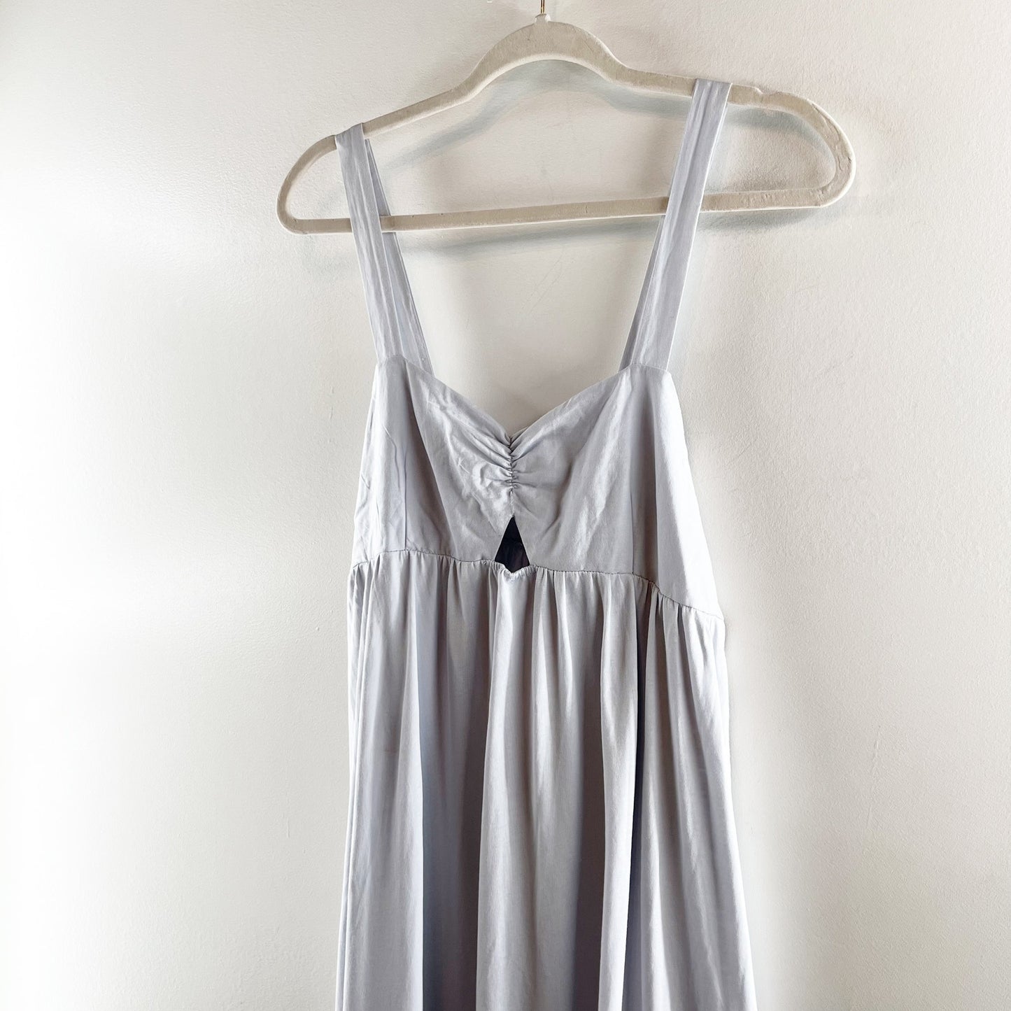 Zara Sleeveless Gathered Front Cotton Tiered Maxi Dress Light Baby Blue Large