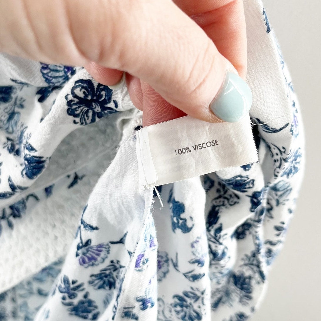 Poupette St. Barth Sasha Floral V-Neck Mini Dress White Blue Foulard Small