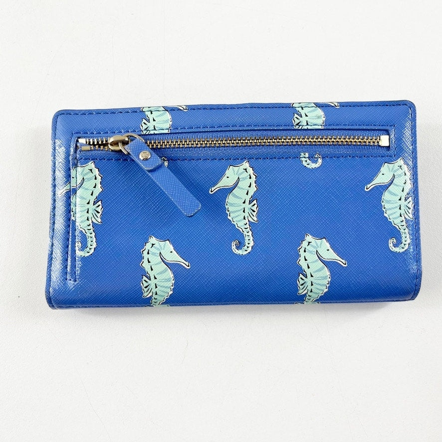 Kate Spade New York Cedar Street Seahorse Stacy Leather Wallet Blue
