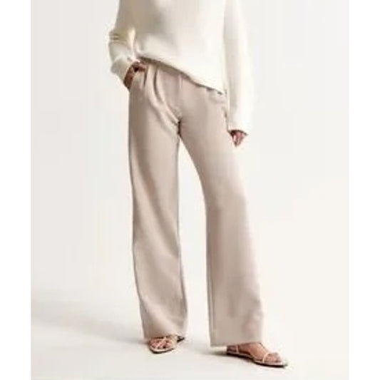 Abercrombie High Rise Sloane Trouser Tailored Wide Leg Pants Khaki Tan 29