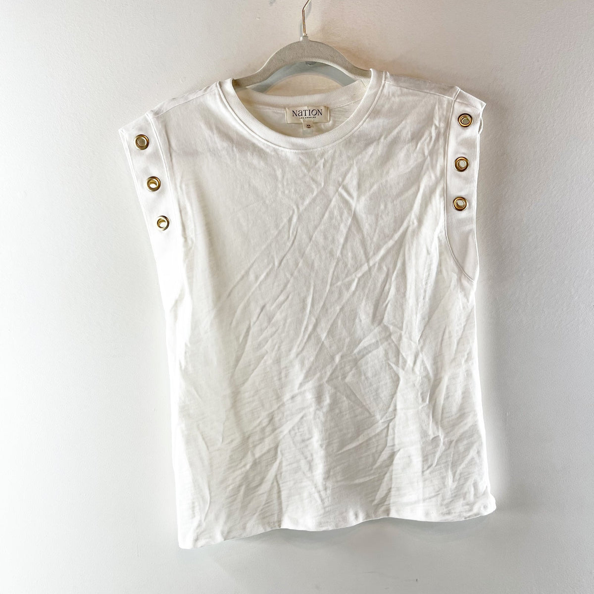 Nation LTD Grommet Trim Pima Cotton Tank Top White XS