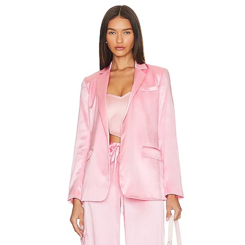 LoveShackFancy Astara Silk Blazer Jacket Pink 10