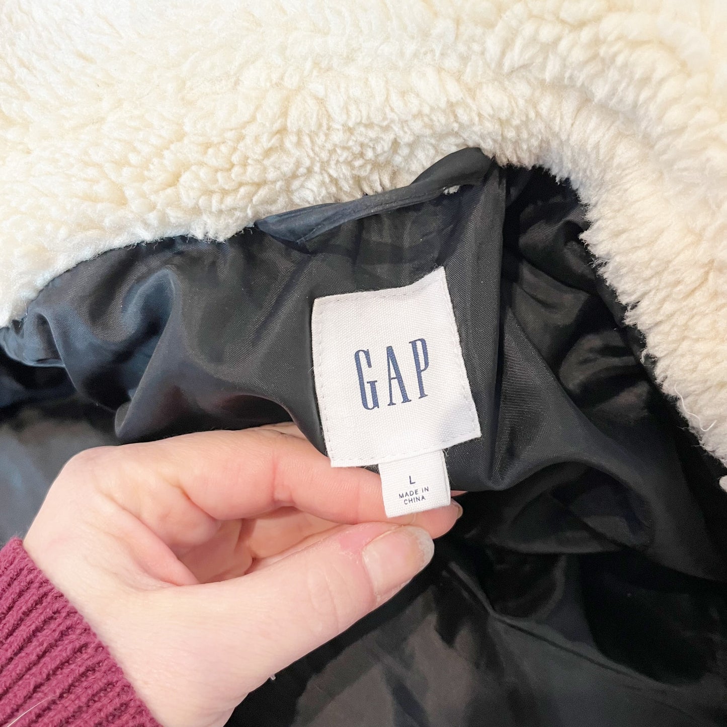 GAP Relaxed Cold Control Long Sherpa Puffer Coat Jacket Black Large