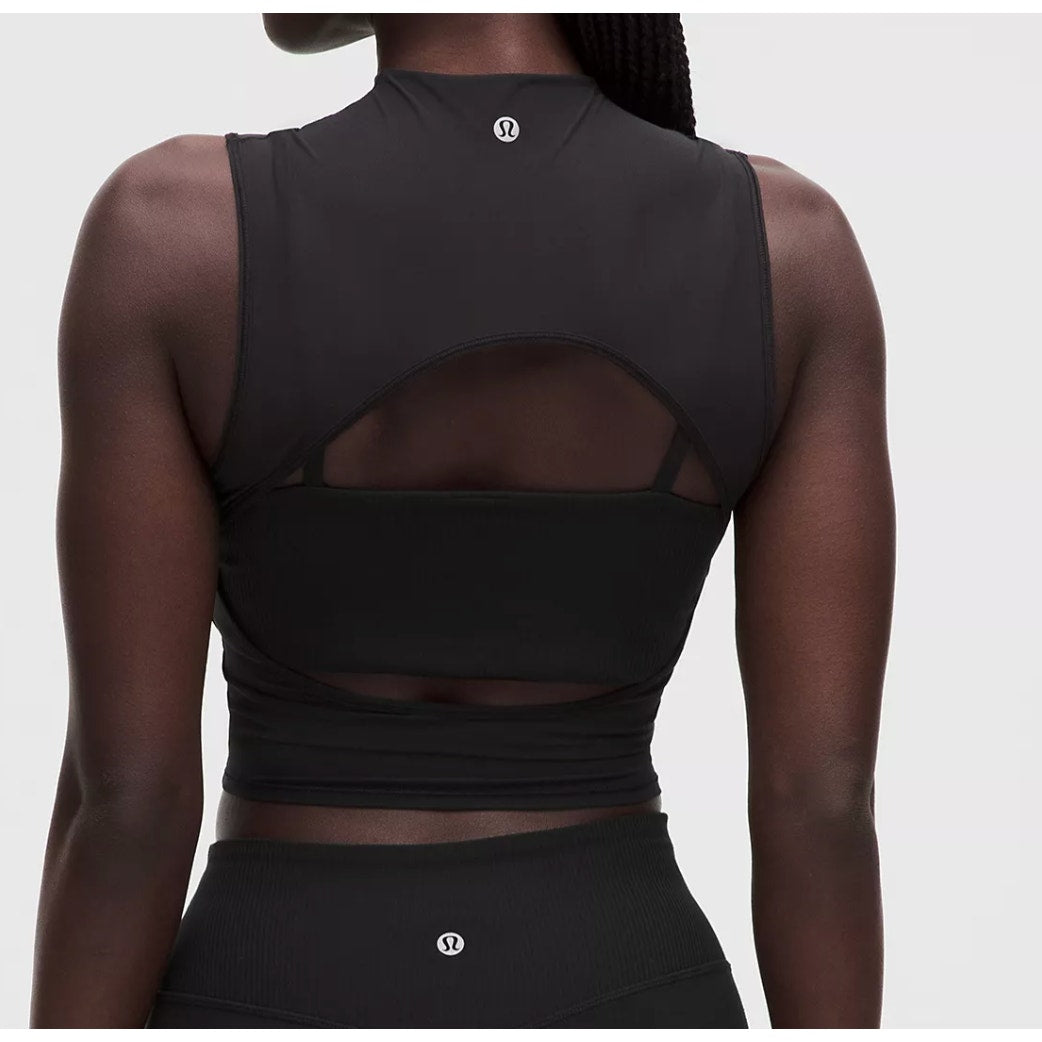 Lululemon Nulu and Mesh Overlay Cropped Studio Tank Top Black Small