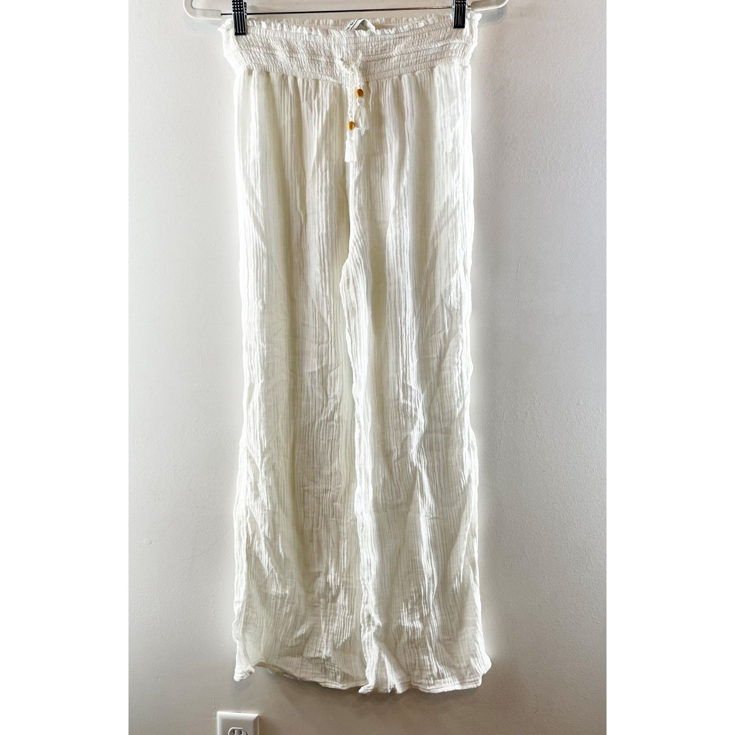 Abercrombie & Fitch Gauzy High Waisted Wide Leg Beach Pants White Medium