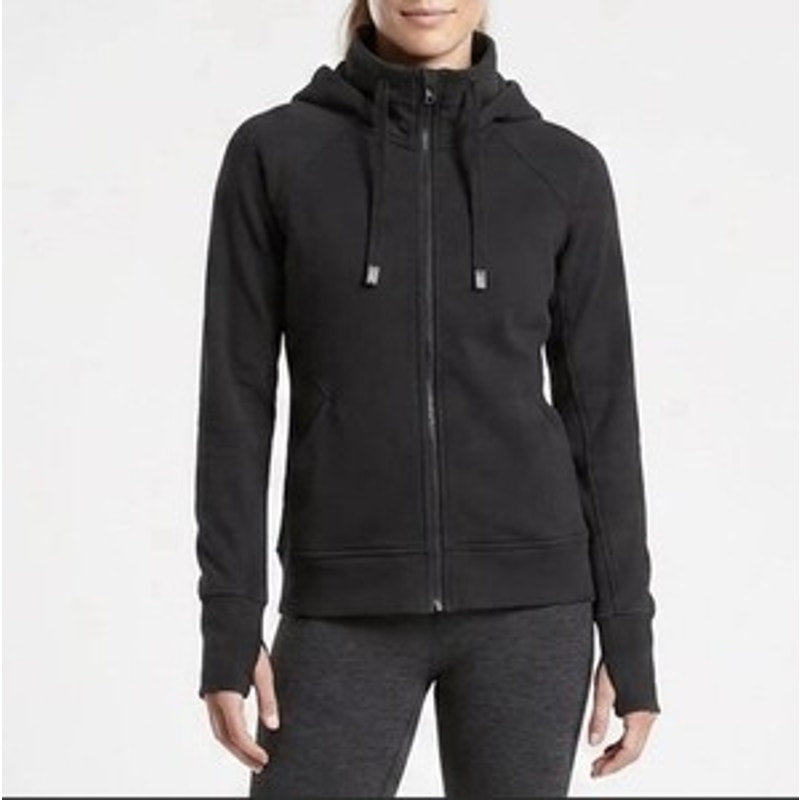 Athleta Triumph Long Sleeve Thumbhole Full-Zip Sweatshirt Hoodie Jacket Black 1X