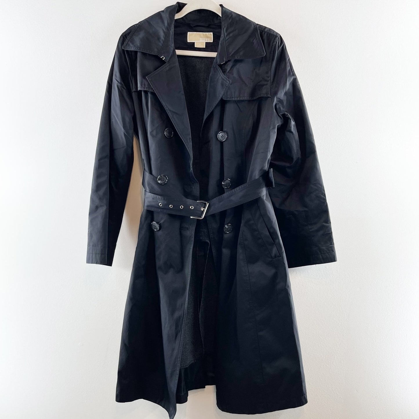 Michael Kors Long Sleeve Double Breasted Belted Trench Coat Black Small