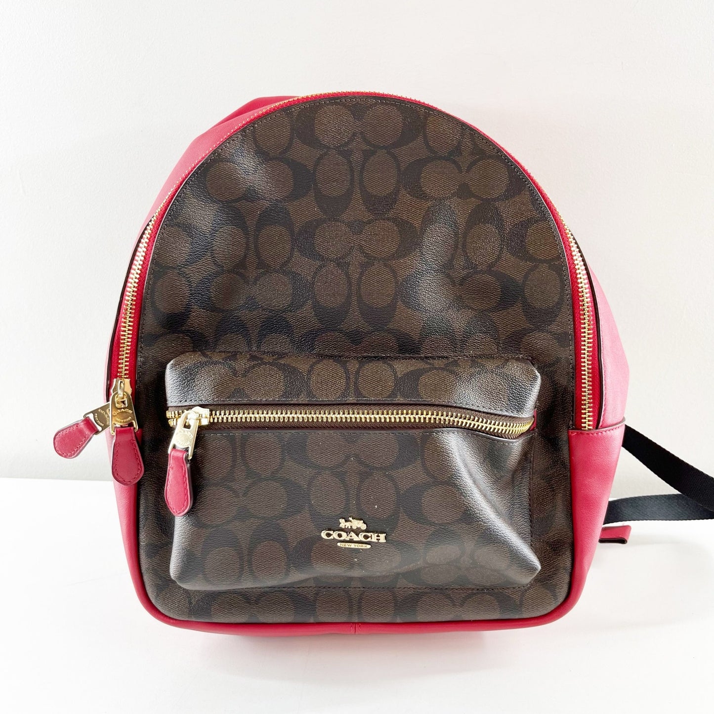 Coach Charlie Signature Canvas Backpack Brown True Red Light Gold