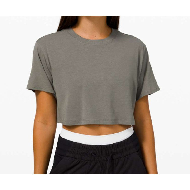 Lululemon All Yours Organic Cotton Cropped Short Sleeve Tee Shirt Top Gray Sage